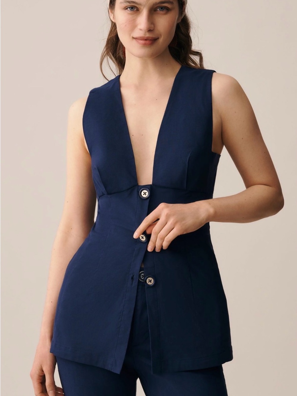 Anthropologie Maeve Deep V Button Front Vest